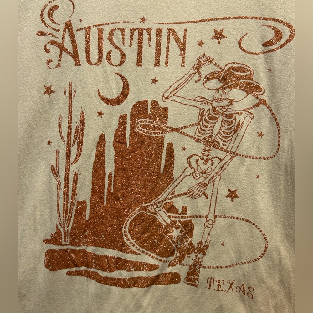 $7 or 2/$10 tshirt sale: Zoe + Liv Graphic Austin Texas Skeleton Cowboy tshirt